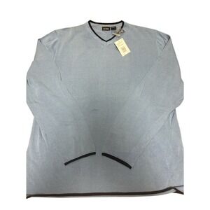 111 State V-Neck Sweater Lightweight - Light‎ Blue - Men's Large - Black Trim